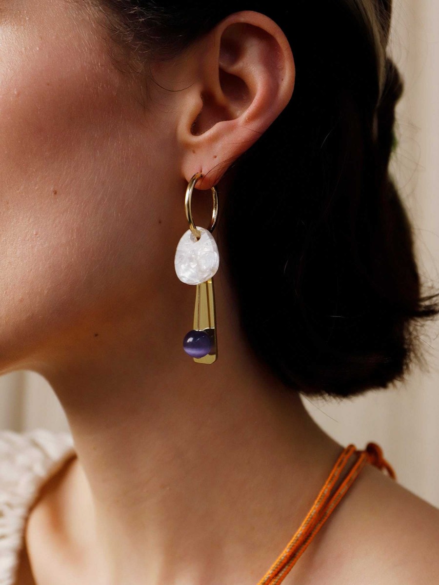 Earrings Wolf & Moon | Beatrice Charm Hoops In Off-White