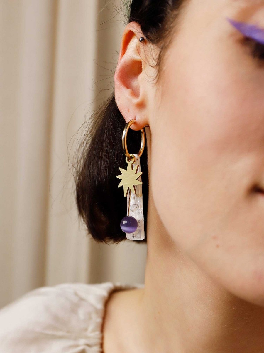 Earrings Wolf & Moon | Beatrice Charm Hoops In Off-White