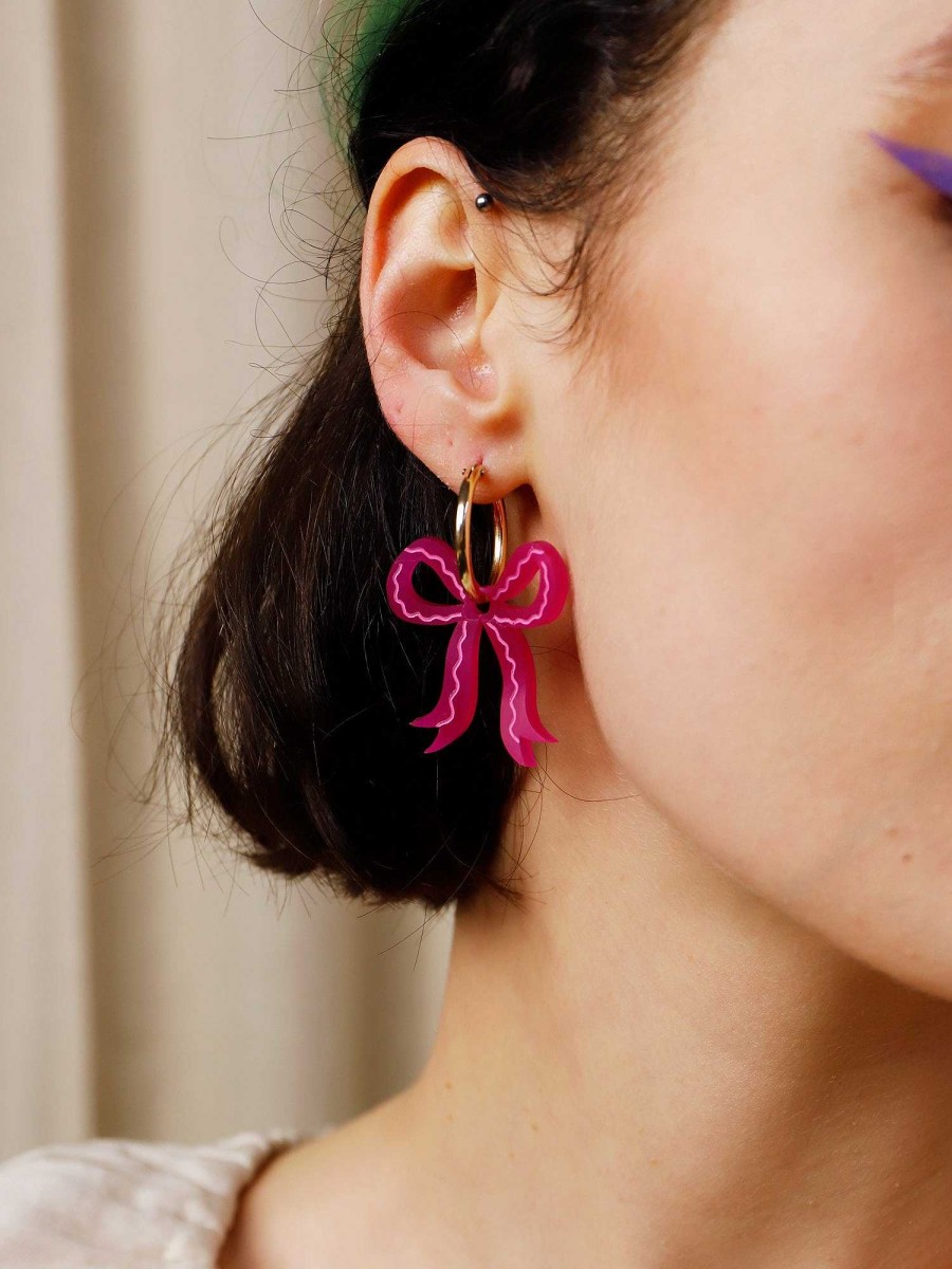 Earrings Wolf & Moon | Mini Bow Hoops In Magenta