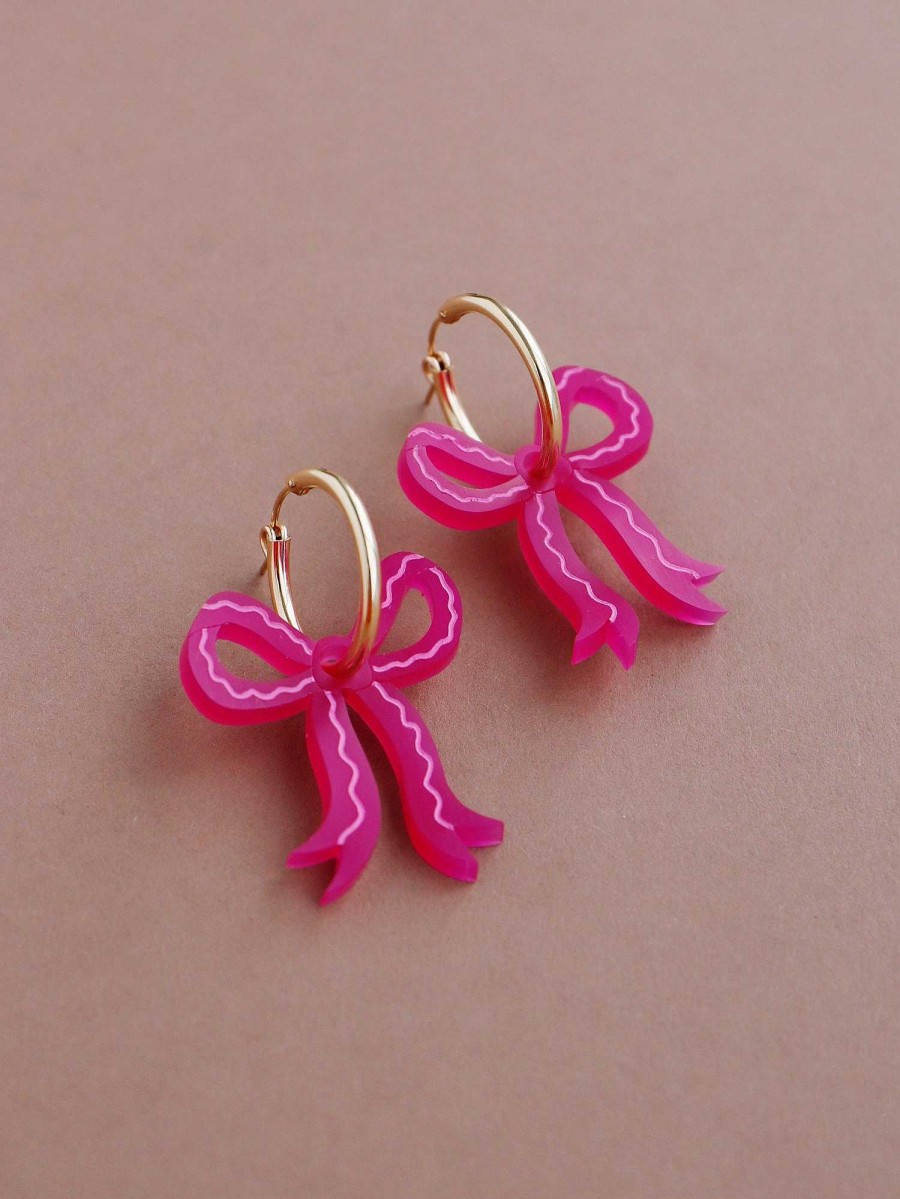 Earrings Wolf & Moon | Mini Bow Hoops In Magenta