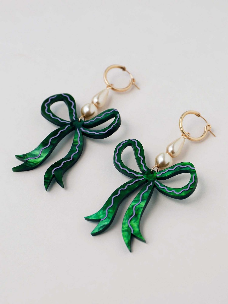 Earrings Wolf & Moon | Bow Statement Hoops In Emerald - Limited Edition