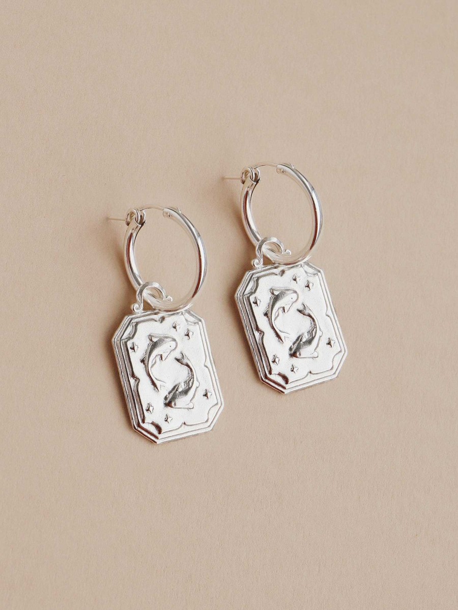 Earrings Wolf & Moon | Zodiac Hoops - Silver