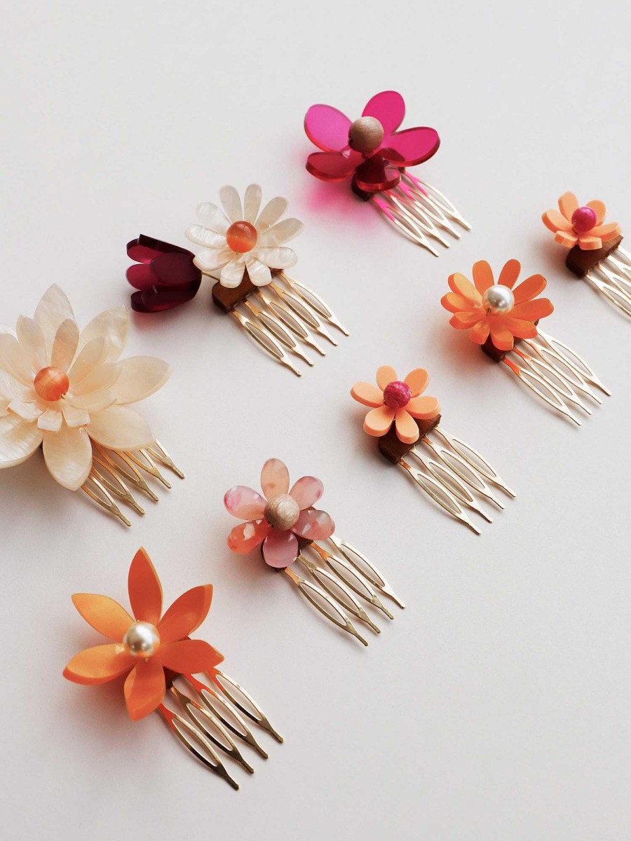 Headpieces Wolf & Moon | Meadow Comb Set In Pink/Orange