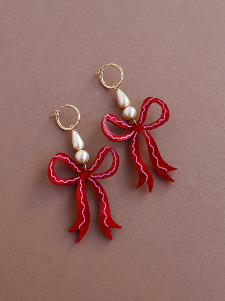 Earrings Wolf & Moon | Bow Statement Hoops In Scarlet - Limited Edition