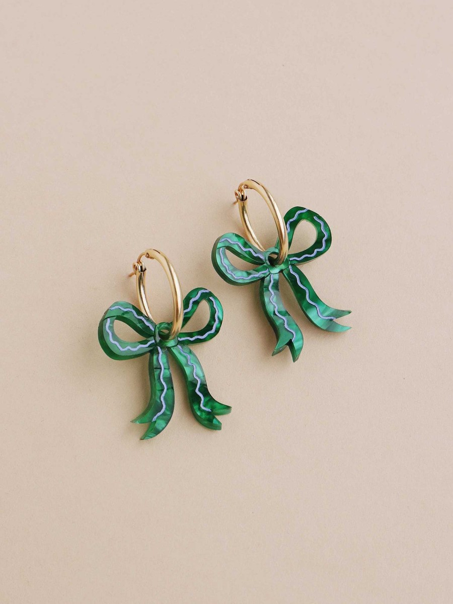 Earrings Wolf & Moon | Mini Bow Hoops In Emerald - Limited Edition