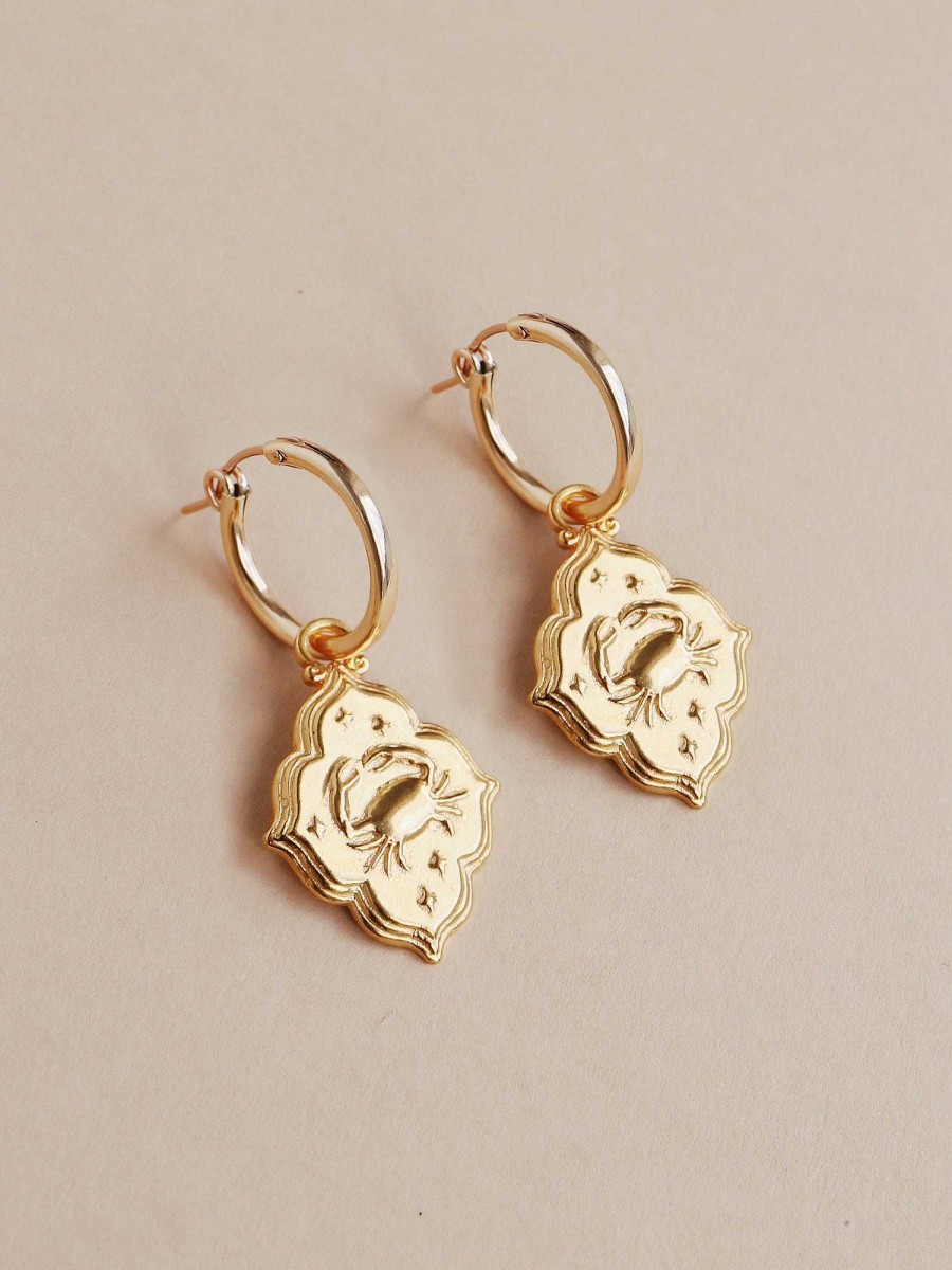 Earrings Wolf & Moon | Zodiac Hoops - Gold