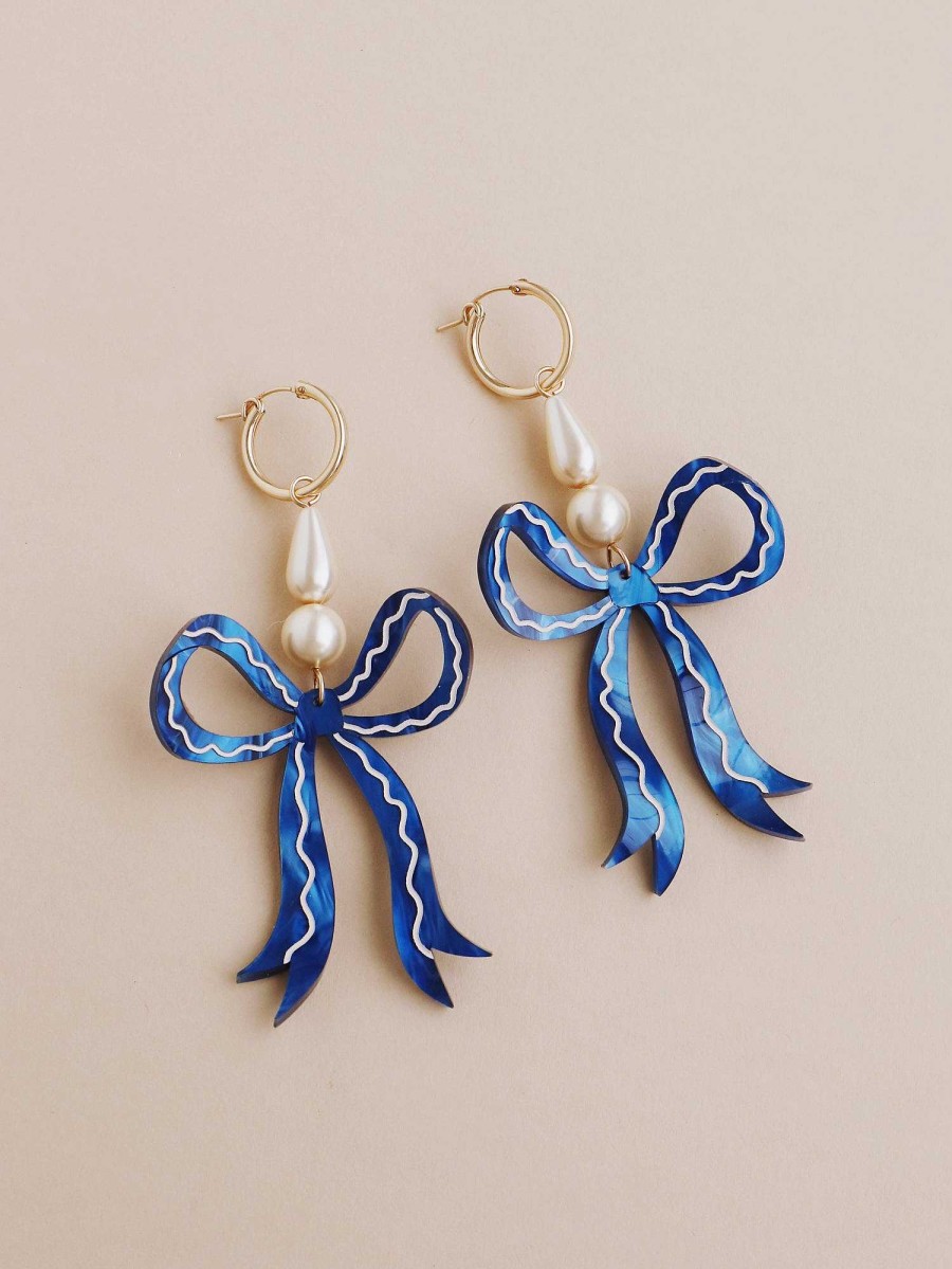 Earrings Wolf & Moon | Bow Statement Hoops In Blue Velvet - Limited Edition