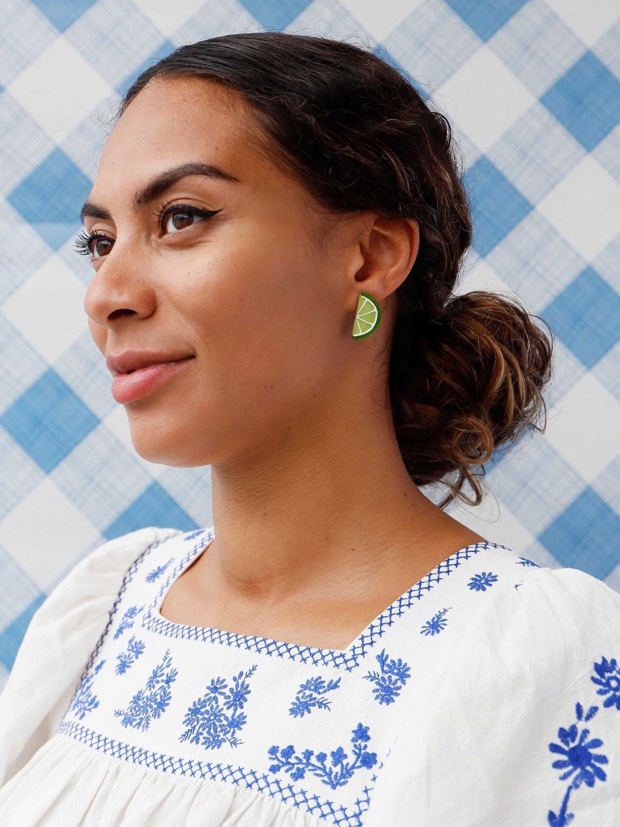 Clip-Ons Wolf & Moon | Lime Slice Studs - Clip On