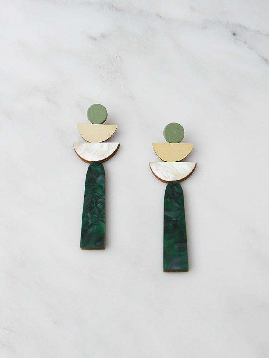 Earrings Wolf & Moon | Selene Earrings In Green Marble