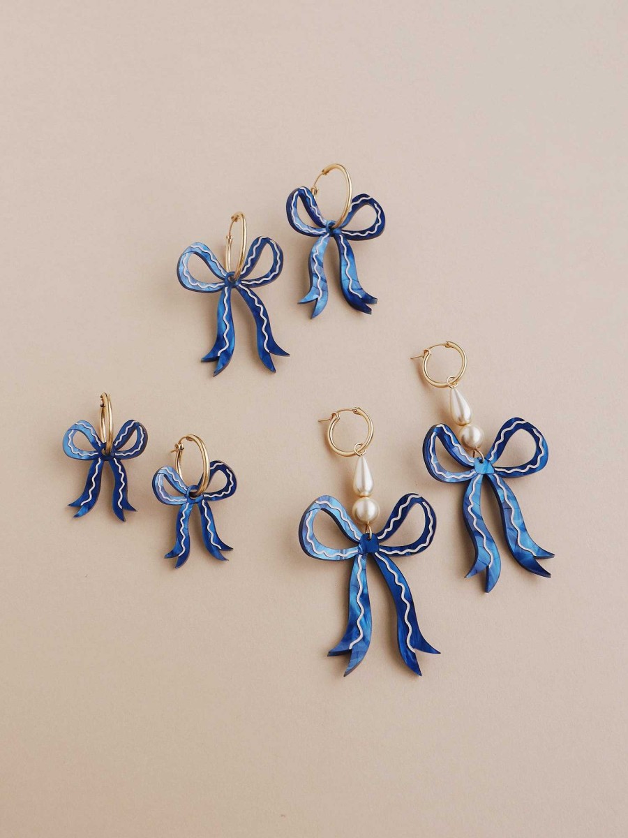 Earrings Wolf & Moon | Mini Bow Hoops In Blue Velvet - Limited Edition