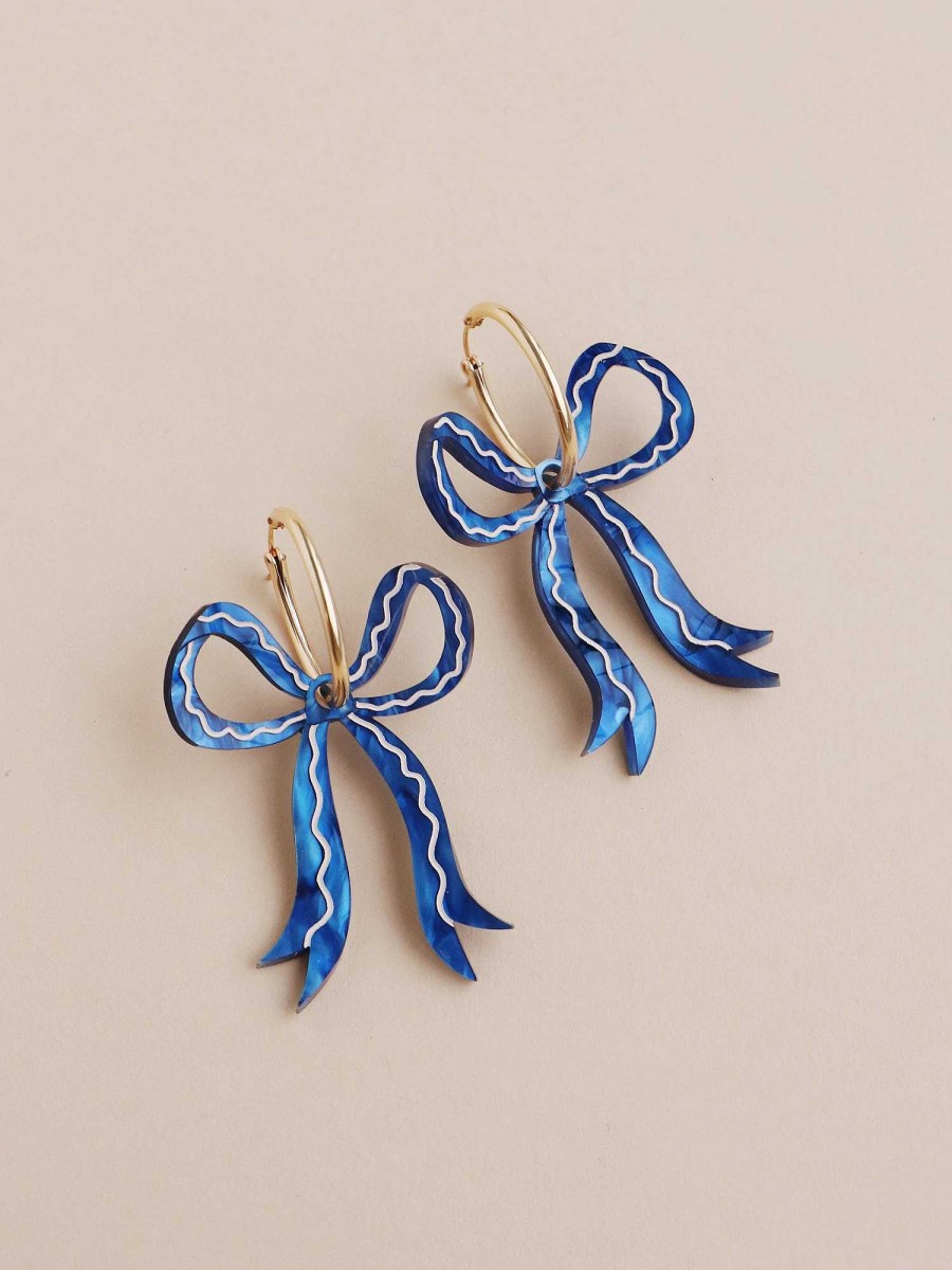 Earrings Wolf & Moon | Bow Hoops In Blue Velvet - Limited Edition