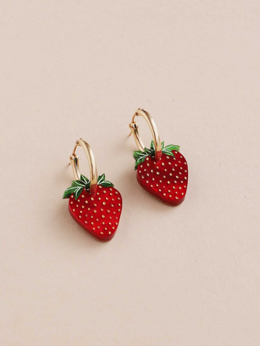 Earrings Wolf & Moon | Strawberry Hoops Ii