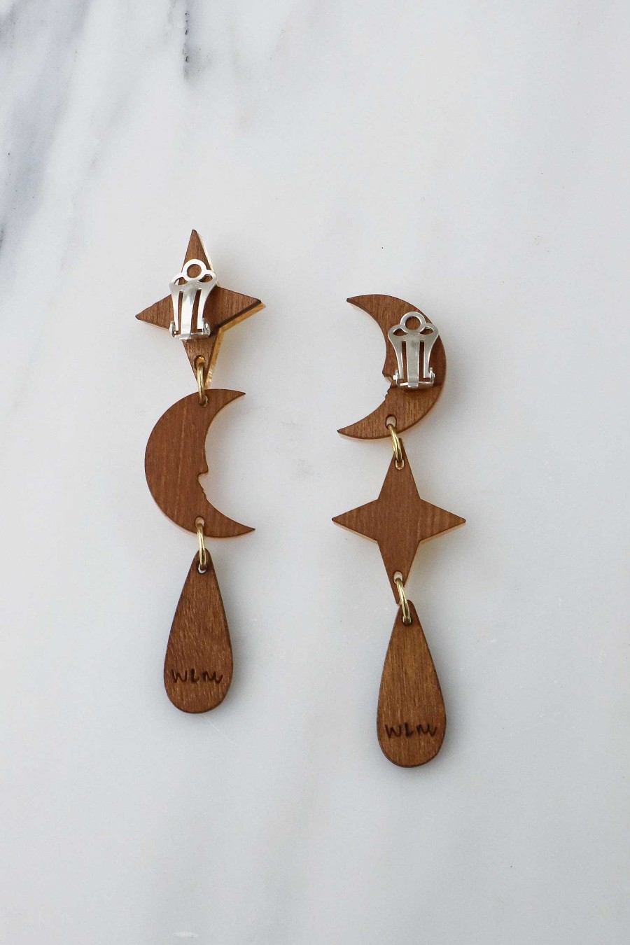 Earrings Wolf & Moon | Celestial Earrings - Clip-On