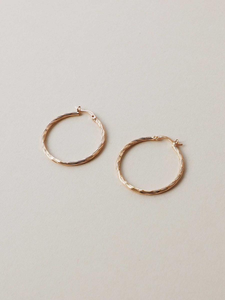 Earrings Wolf & Moon | Gold-Plated Textured Hoop (30Mm)