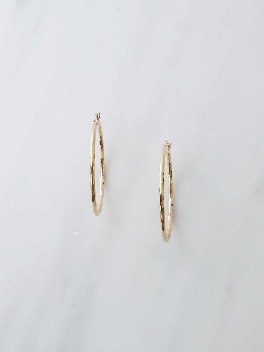 Earrings Wolf & Moon | Gold-Plated Textured Hoop (40Mm)