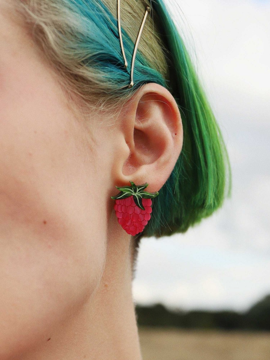 Earrings Wolf & Moon | Raspberry Studs - Clip On