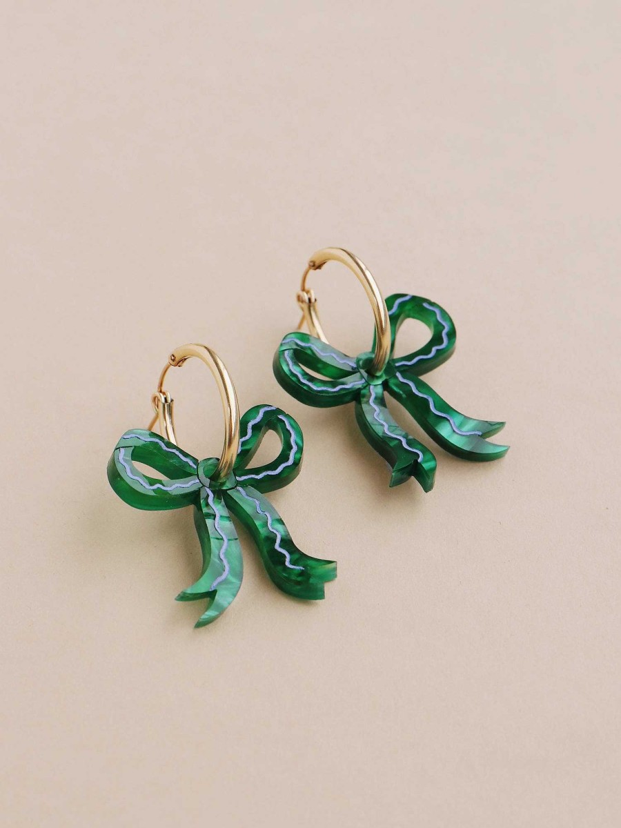 Earrings Wolf & Moon | Mini Bow Hoops In Emerald - Limited Edition