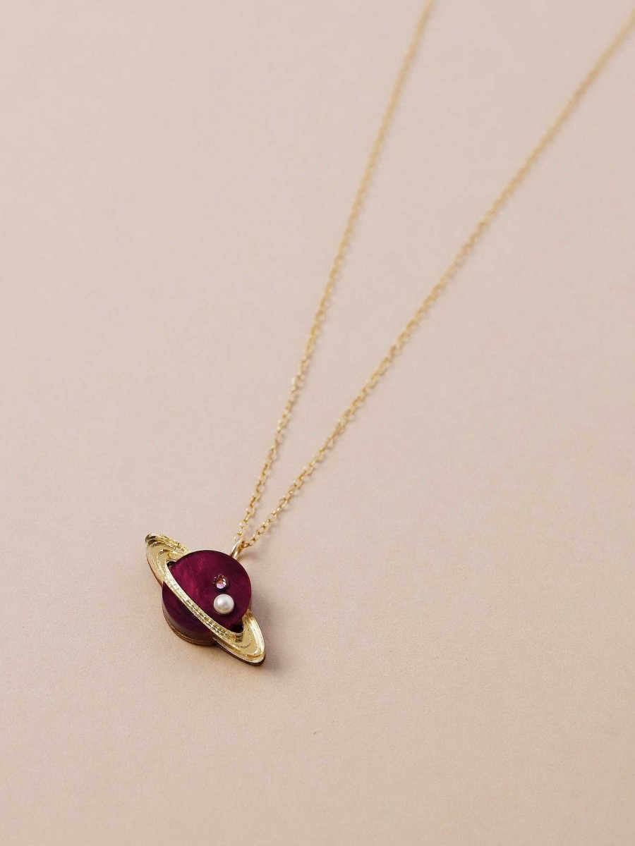 Necklaces Wolf & Moon | Saturn Necklace In Cherry