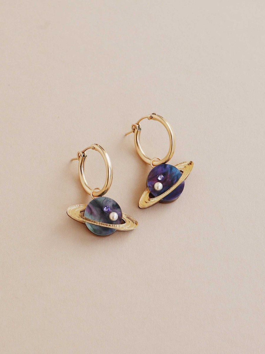 Earrings Wolf & Moon | Saturn Hoops In Midnight