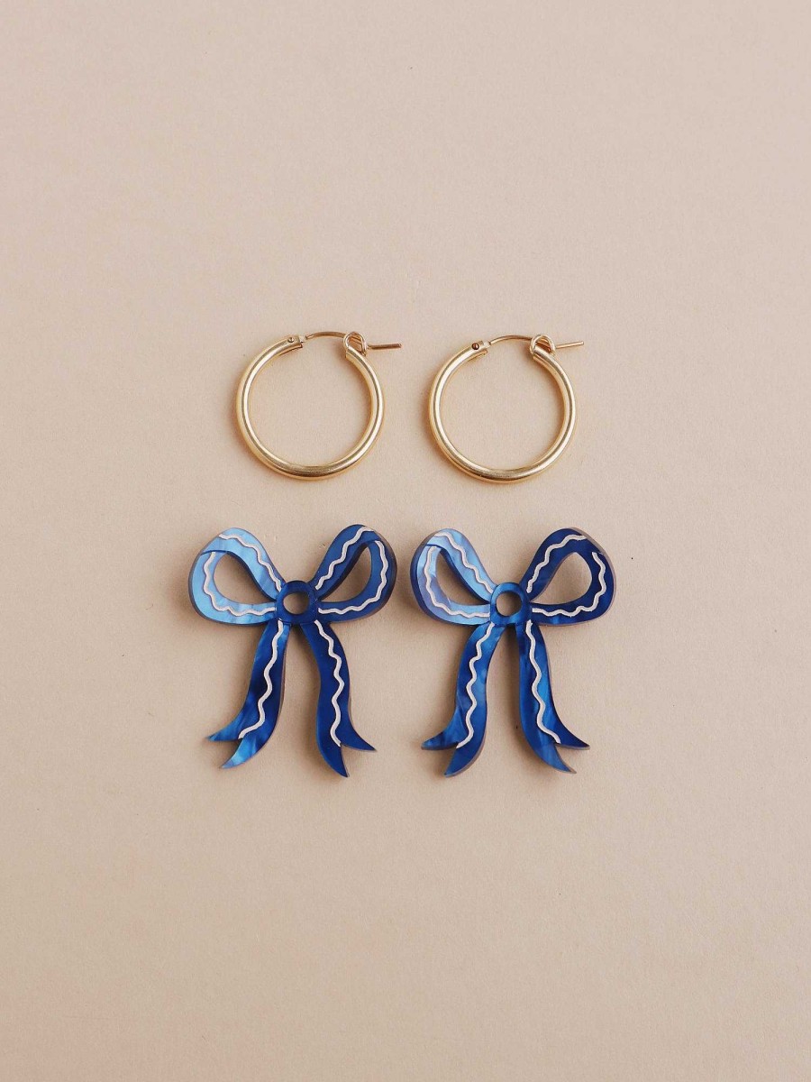 Earrings Wolf & Moon | Mini Bow Hoops In Blue Velvet - Limited Edition